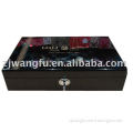 high glossy black wooden jewelry storage box with lock